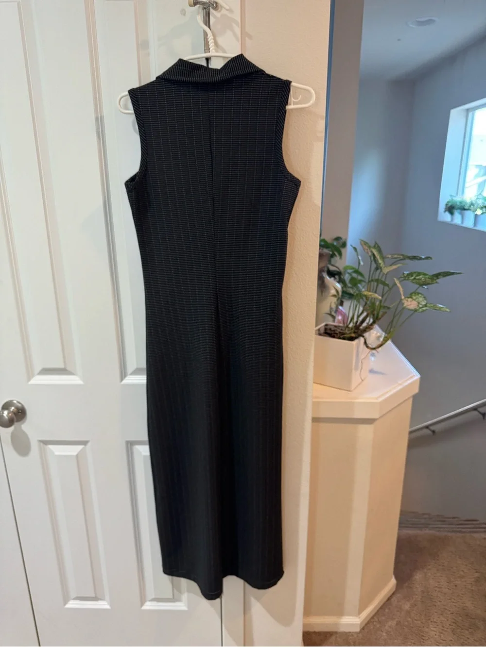 Express Tricot Black Sleeveless Maxi Dress with Collared V-Neck